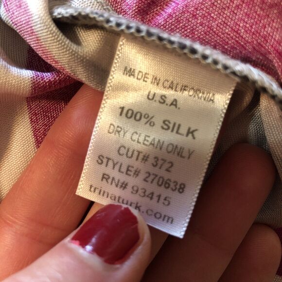 Trina Turk Purple Black Geometric Silk Mini Dress Bodycon Long Sleeve Size 6 - Picture 7 of 7